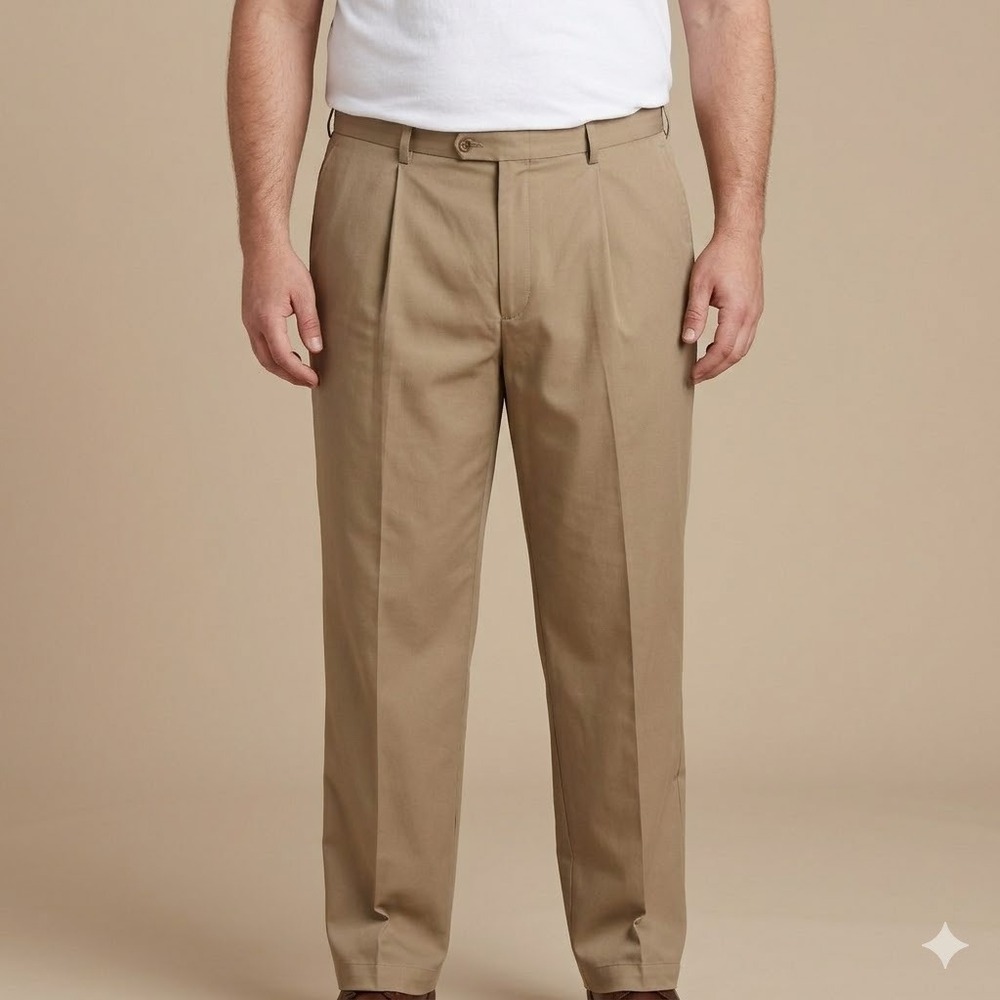 Haggar Cool 18 Pro Pleated Dress Pants Size‎ 44x32 Khaki EUC